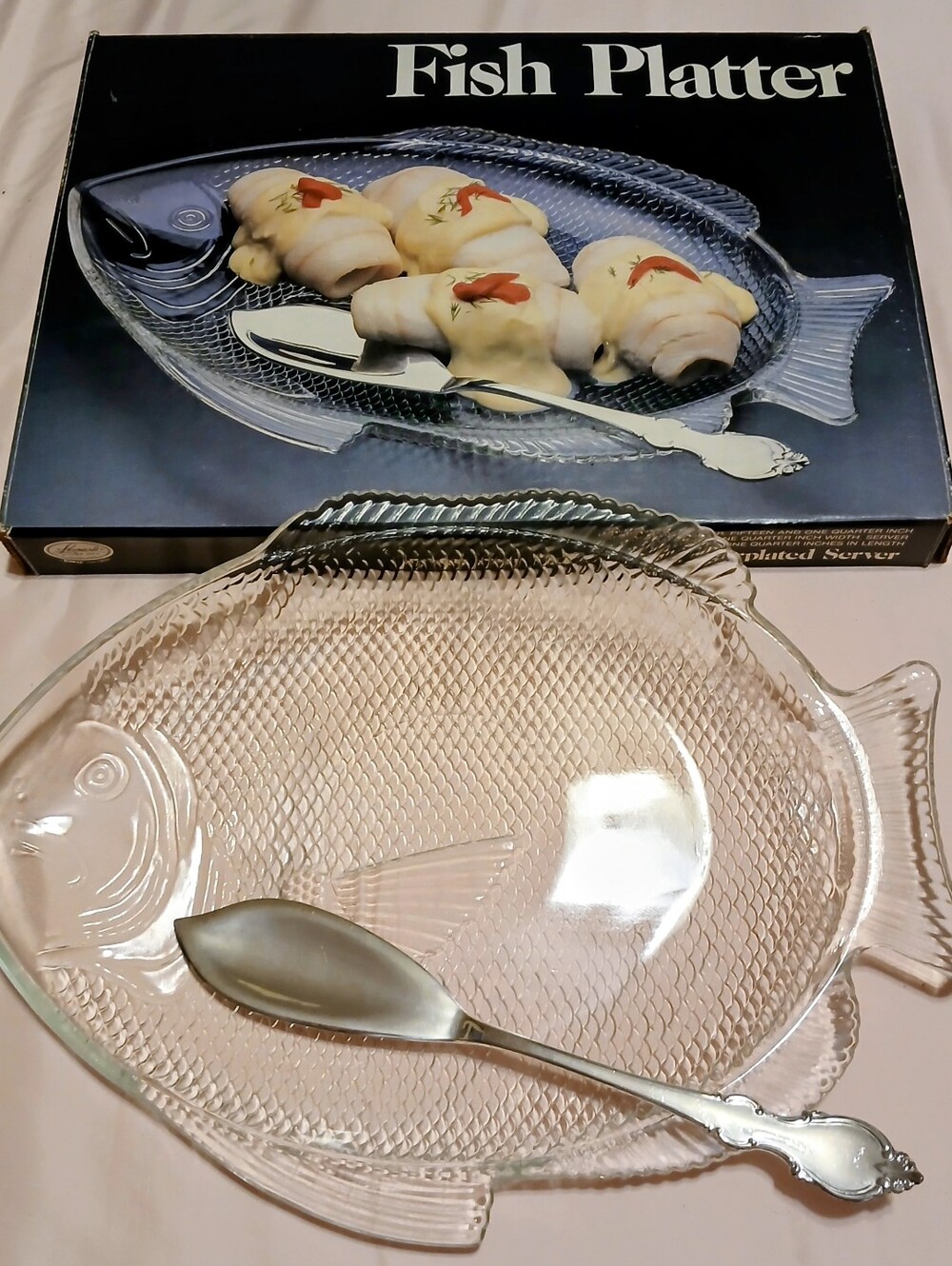 Vintage 🐠 Leonard Silver Crystal Fish 🐠 OvenProof Platter Set W Box & Spatula
